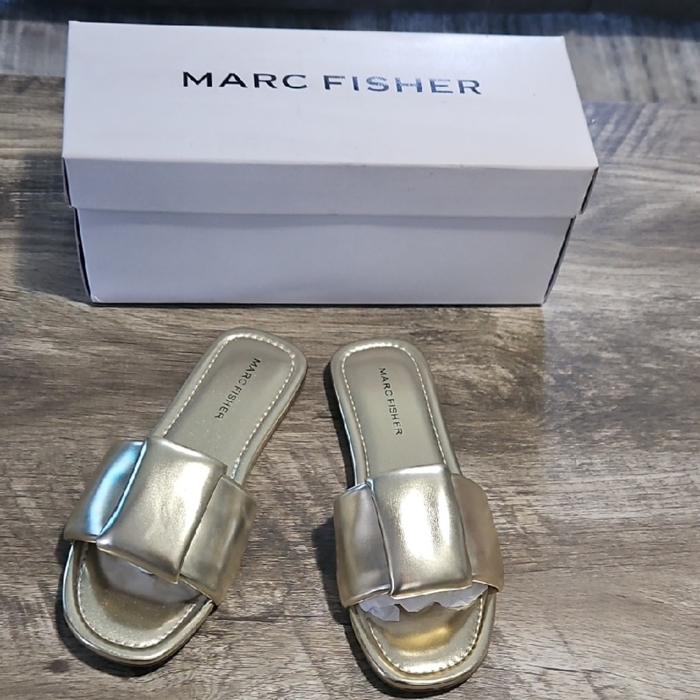 Marc Fisher Gold Slide Sandals